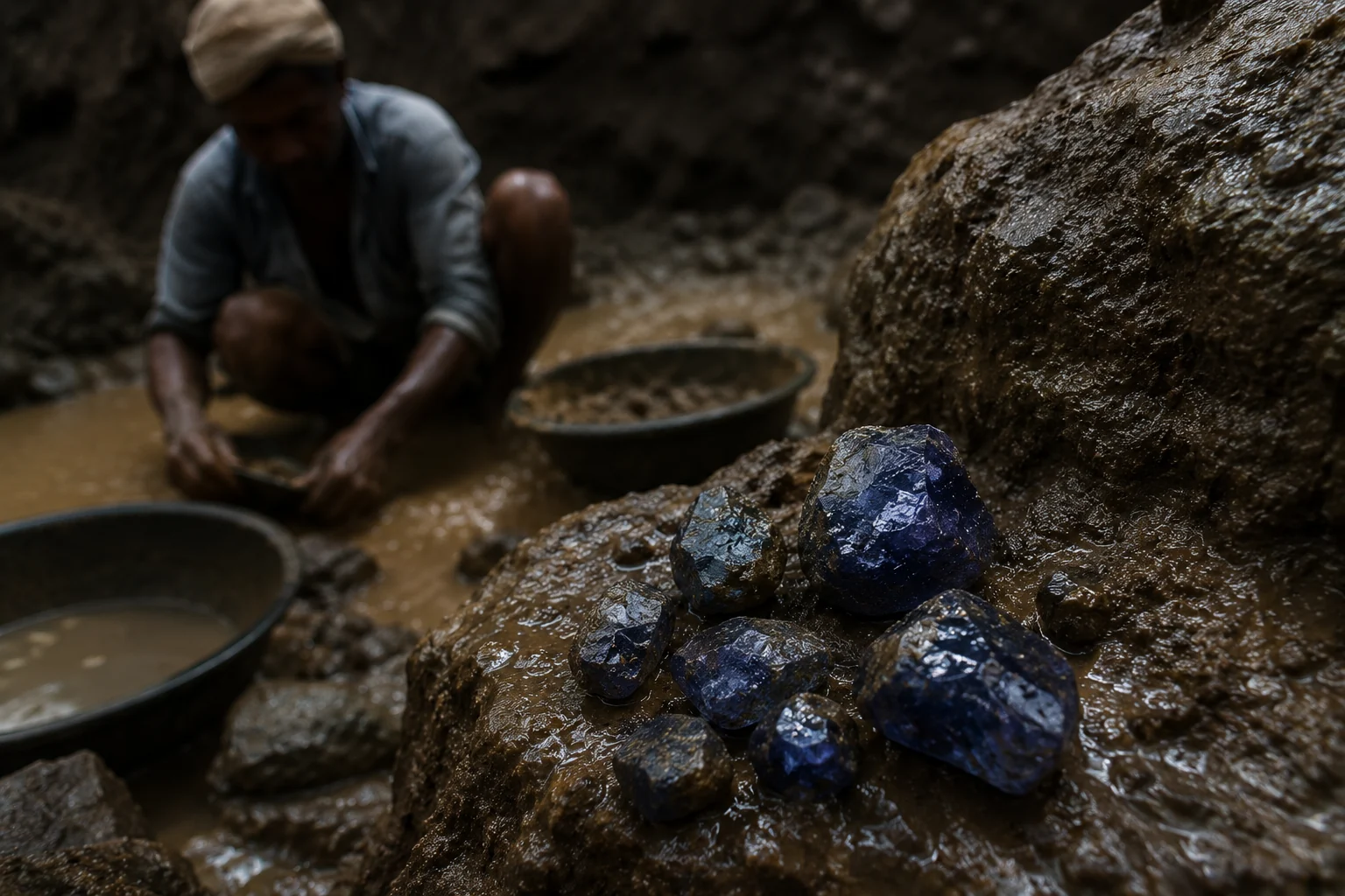 Stones selected at source in a Ratnapura gem pit
